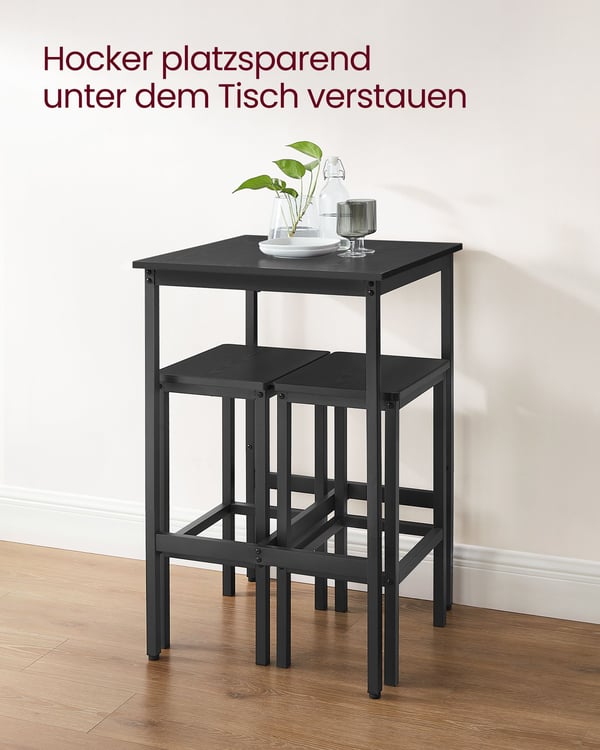 Barbord med 2 stole til køkken ibenholt-sort-ink-sort