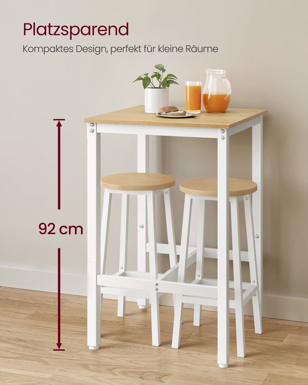 Barbord med stålstel 60 x 60 x 92 cm eg beige-hvid