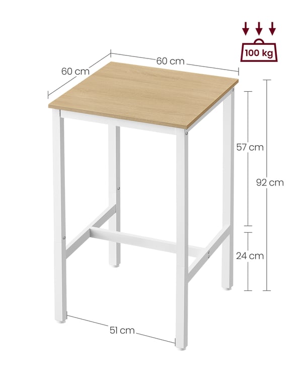 Barbord med stålstel 60 x 60 x 92 cm eg beige-hvid