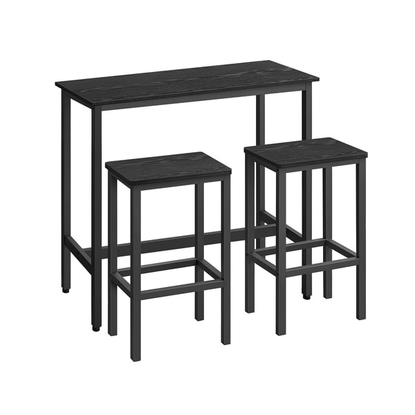 Ruokapöydän setti, baaripöytä ja jakkarat, aamiaisbaaripöytä ja 2 baarijakkaraa, teollinen teräsrunko, Ebony Black ja Ink Black LBT218B56