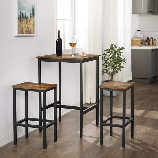 Morgenmadsbar, firkantet højt barbord, kraftig stålramme, 60 x 60 x 90 cm, nem montering, til køkken/alrum, industriel stil, rustik brun og sort LBT25