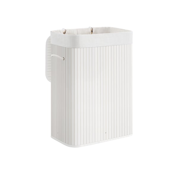 Bambus vasketøjskurv, 72L foldbar vasketøjskurv, rektangulær opbevaringskurv med 3 håndtag, 40 x 30 x 60 cm, hvid