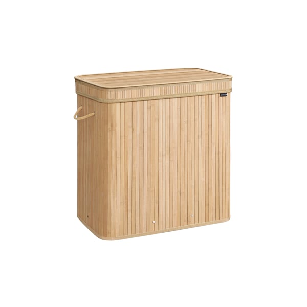 Tvättkorg med lock, tvättkorg i bambu, avtagbar maskindiskbar tvättkorg, med handtag, 150 L, för tvättstuga, sovrum, tvättrum, Natural Beige LCB062N01