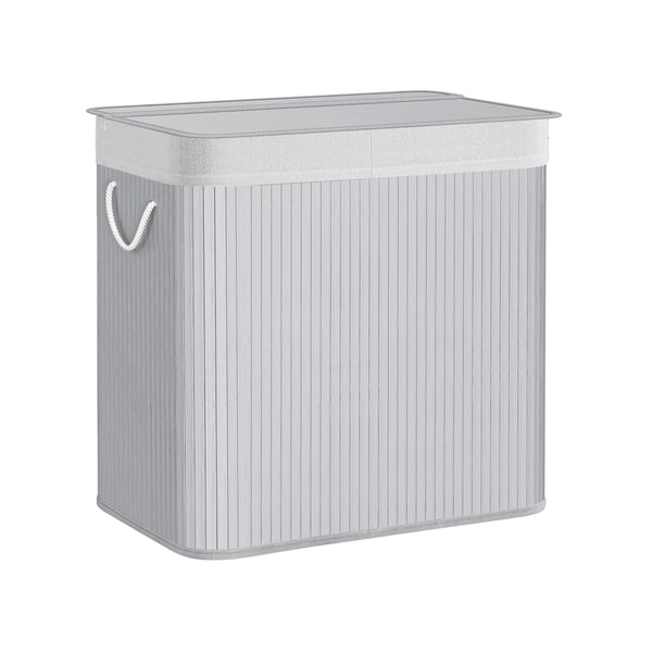 Vasketøjskurv med 3 sektioner, clip-on låg og håndtag, 150 l, foldbar, til vaskerum, soveværelse, badeværelse, grå LCB091G01