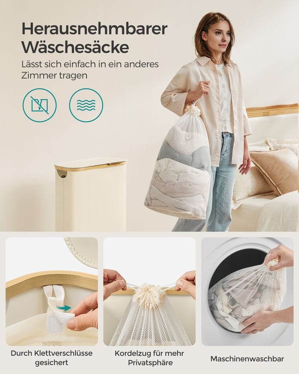 Tvättkorg 60 liter med lock Cream vit