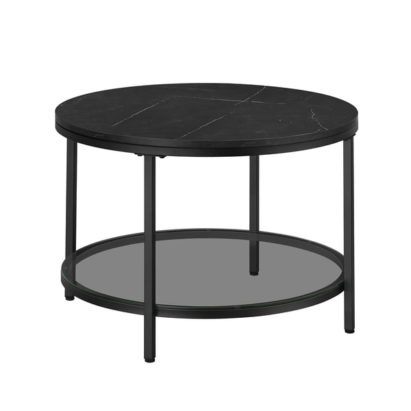 Sofabord, stuebord, sofabord i imiteret marmor, rund, hylde i hærdet glas, nem at samle, moderne stil, til stuen, marmor sort og blæk sort LCT072B58