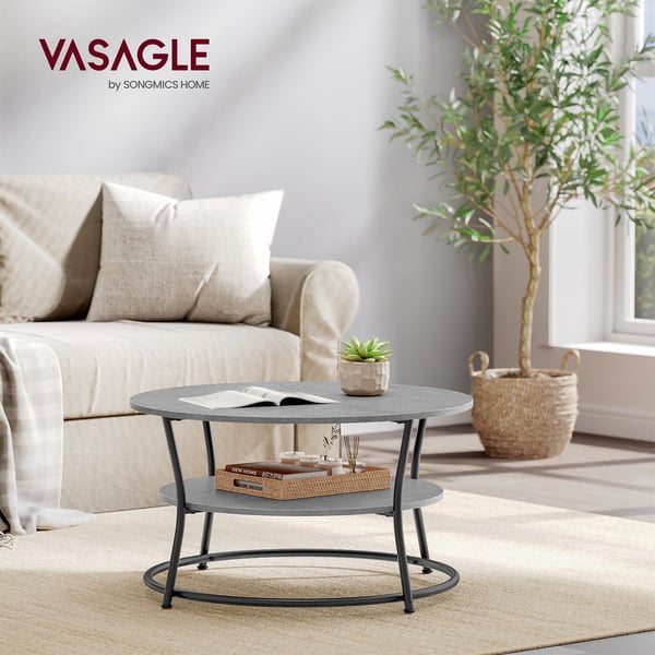 Rundt sofabord med hylde i industrielt design