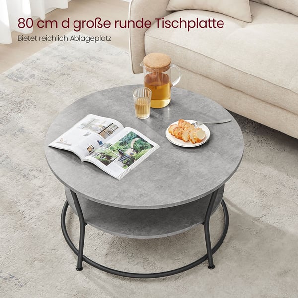 Rundt sofabord med hylde i industrielt design