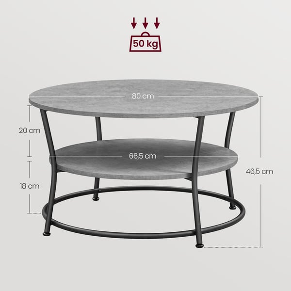 Rundt sofabord med hylde i industrielt design