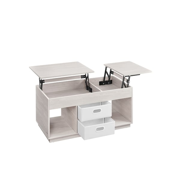 Soffbord, soffbord med lyftbar bordsskiva och 2 lådor och dolda fack, mittbord med lyftbar bordsskiva, öppna fack, för vardagsrum, hemmakontor, Oatmeal Beige LCT210K01