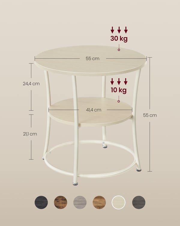 Sidebord med 2 hylder og naturbeige stålramme