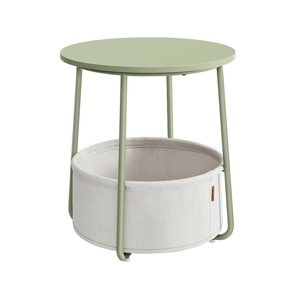 Pieni pyöreä päätypöytä, moderni yöpöytä, jossa on kangaskori, yöpöytä olohuoneeseen makuuhuoneeseen, Laurel Green ja Cream White LET223C69 Pieni pyöreä päätypöytä, moderni yöpöytä, jossa on kangaskori, yöpöytä olohuoneeseen makuuhuoneeseen, Laurel Green ja Cream White LET223C69