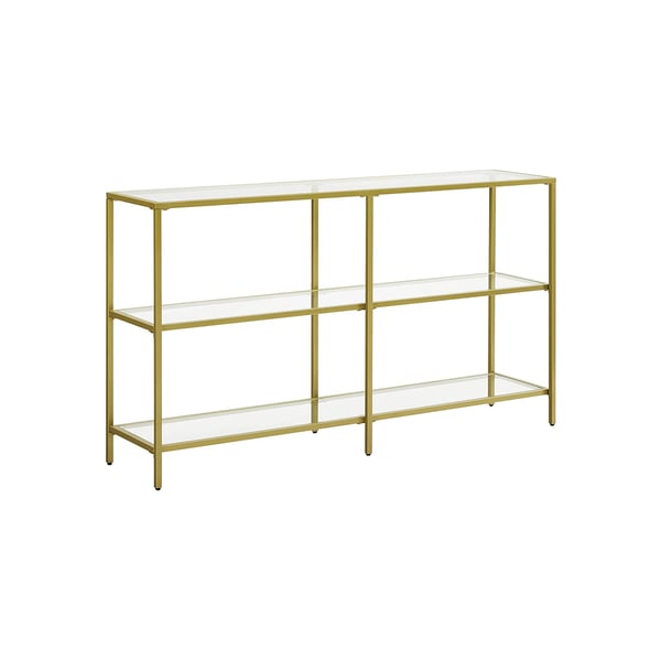 Konsolipöytä, sohvapöytä 3 hyllyllä, karkaistu lasihylly, 130 x 30 x 73,3 cm, metallirunko, moderni, eteiseen olohuoneeseen makuuhuoneeseen, kultainen väri LGT024A01