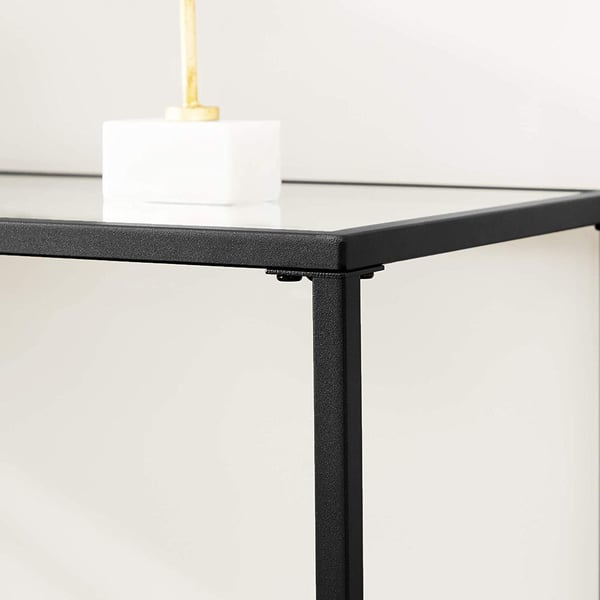 Konsolbord, bord i hærdet glas, moderne sofa- eller entrébord, metalstel, justerbare ben, til stuen, entreen, sort LGT026B01