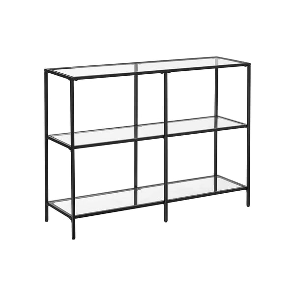 Konsolbord, soffbord med 3 hyllor, hylla i härdat glas, 30 x 100 x 73 cm, stålram, modernt, för hall vardagsrum sovrum, svart LGT027B01