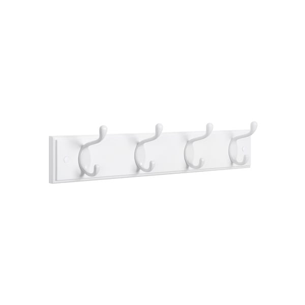 Vægmonteret garderobestativ med 4 metalkroge, trævægkrogstativ til soveværelse, entré, badeværelse, hvid