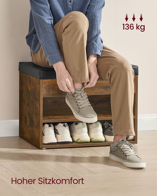 Skobænk med 3 niveauer 30 x 60 x 44 cm vintage brun