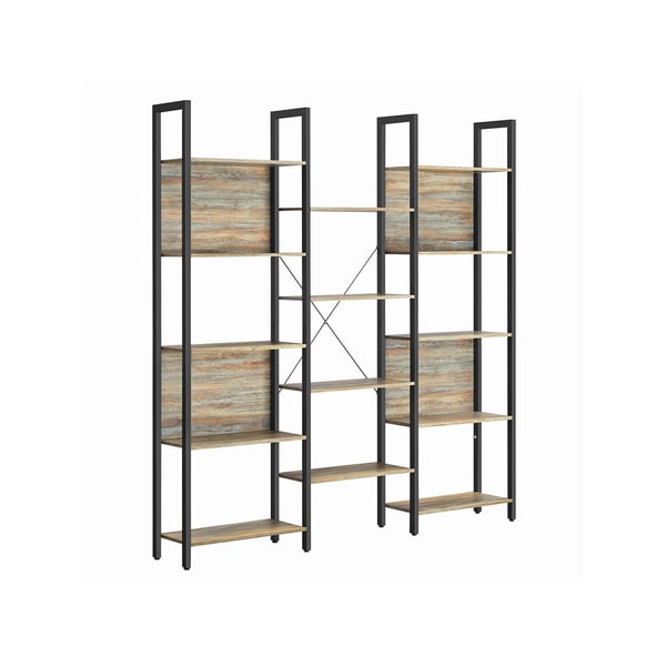 Bokhylla, bokhylla med 14 hyllplan, metallram, hyllplan för vardagsrum, hemmakontor, industriell stil, 24 x 158 x 166 cm, ek med blå ådringar och svart LLS107B60
