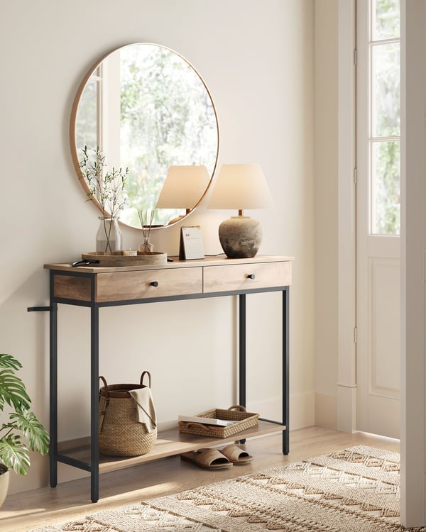 Konsolbord med 2 skuffer camel brown-ink black