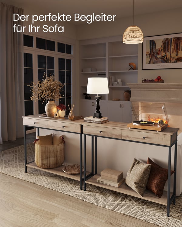 Konsolbord med 2 skuffer camel brown-ink black