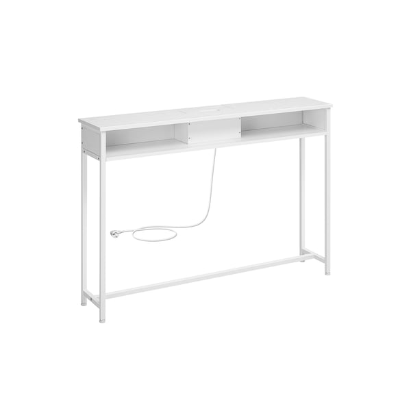 Konsolbord med stikkontakter, sidebord med 2 rum, 25 x 120 x 81 cm, pladsbesparende til entré, stue, snehvid, LNT111W01