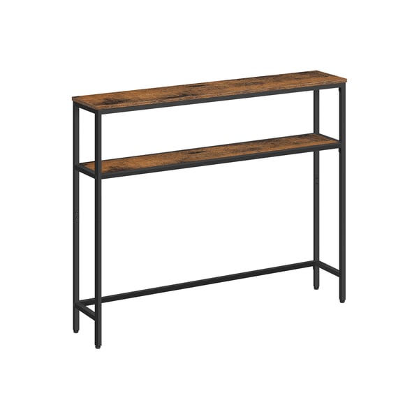 Smalt sofabord med 2 hylder vintage brun-ink sort