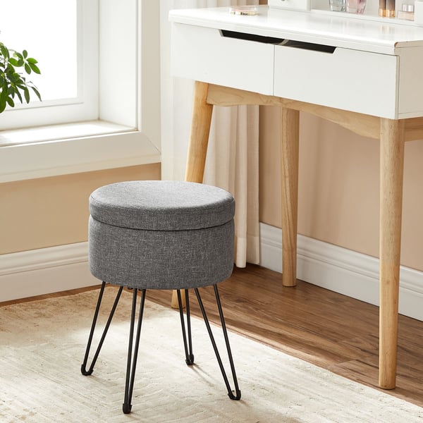 Pyöreä varastointi Ottoman Bundle, Pieni Ottoman jakkara, jossa on varastointi, turhamaisuus tuoli, jalkatuki, olohuoneeseen, makuuhuoneeseen, tummanh