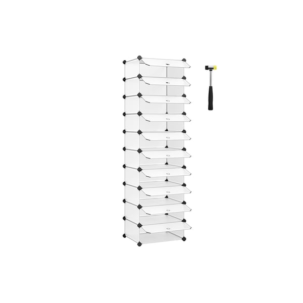 Förreglingsbart skoställ, rektangulär förvaringsorganisatör, 10 fack modulär DIY-förvaringshylla, 40 x 30 x 17 cm för varje fack, plastgarderob med dörrar, vit