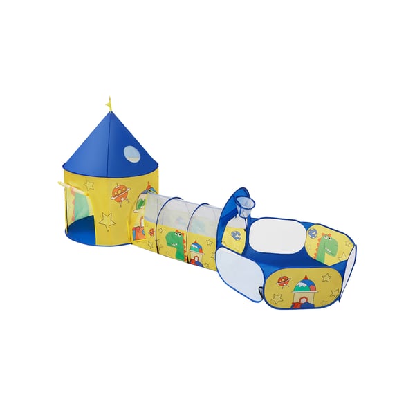 3-in-1 lasten leikkiteltta, tunneli, pallokuoppa leikkikenttä, pojille, tytöille ja pikkulapsille, lasten pop-up rakettiteltta, sisä- tai ulkokäyttöön, lahjaidea, syntymäpäiväjuhlat, keltaine