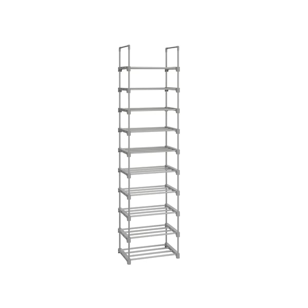 Skohylde, 10-lags metalskoopbevaringssystem, tilpasseligt design, metalramme, pladsbesparende hylde, til garderobe, entre, 30 x 45 x 174 cm, grå LSA025G02