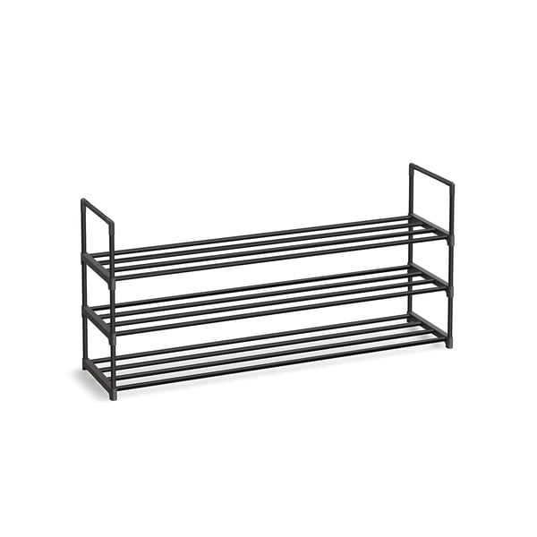 3-stegs skohylla, organisatör för skoförvaring, förvaringsställ i metall, passar 15 till 18 par skor, stapelbar skohylla, för hall, vardagsrum, sovrum, 116 x 30 x 55 cm, svart LSA033B01