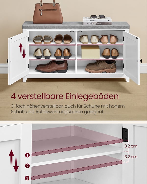 Skobænk vægknagerække sæt med 10 dobbeltkroge 102 cm bred