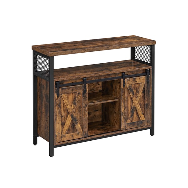Sideboard, köksskåp, förvaringsskåp, buffébord med skjutbara dörrar, justerbar hylla, industriellt, för vardagsrum, rustikt brunt och svart LSC092B01