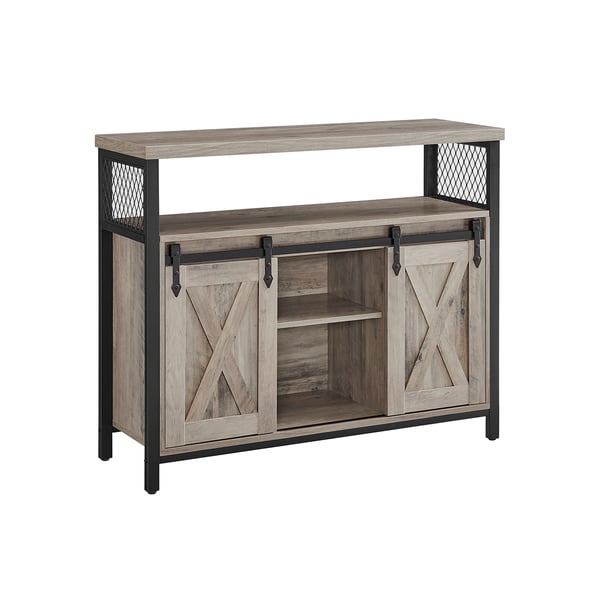 Skænk, køkkenskab, opbevaringsskab med 2 skydelåger, 33 x 100 x 80 cm, justerbare hylder, landlig stil, til stuen, grå-sort LSC092B02