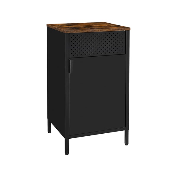 Förvaringsskåp, golvskåp med dörr, sideboard med justerbart hyllplan, stålram, platsbesparande, industriell stil, rustikt brunt och svart