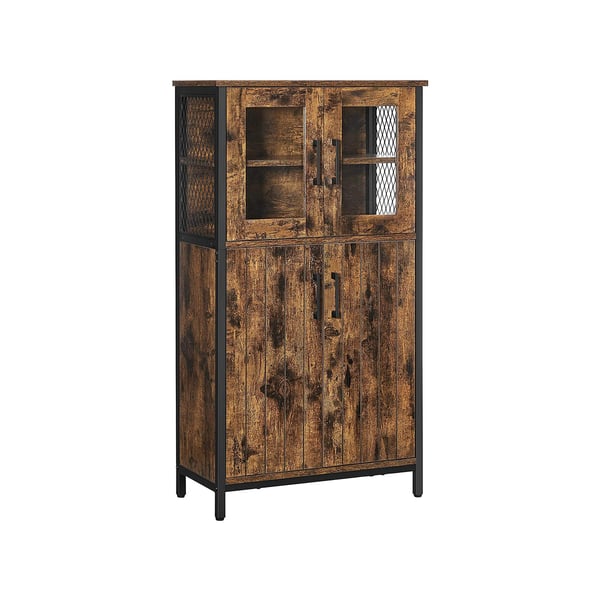 Förvaringsskåp, multifunktionellt skåp, sideboard, justerbart hyllplan, badrumsskåp, stålram, för vardagsrum och kök, industriell stil, rustikt brunt och svart LSC260B01