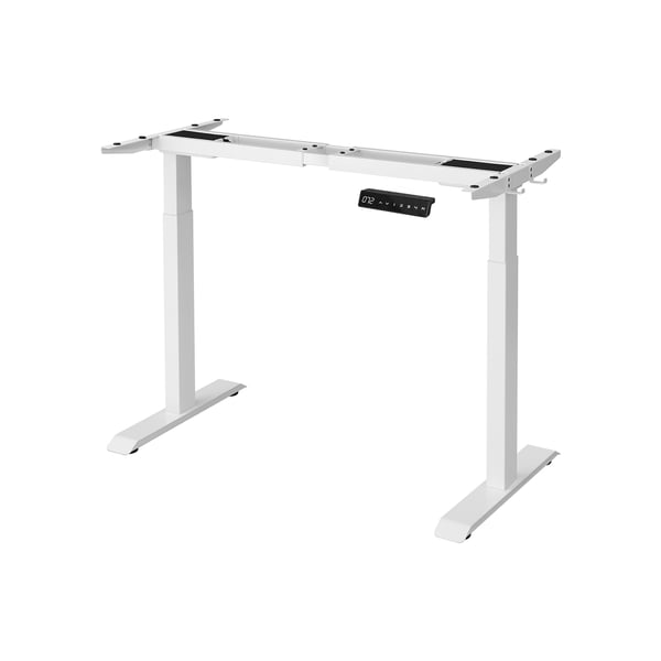 Højdejusterbart elektrisk skrivebord, skrivebordsstativ, dobbeltmotor, med krog, trinløst justerbart, hukommelsesfunktion, stål, hvidt LSD019W01
