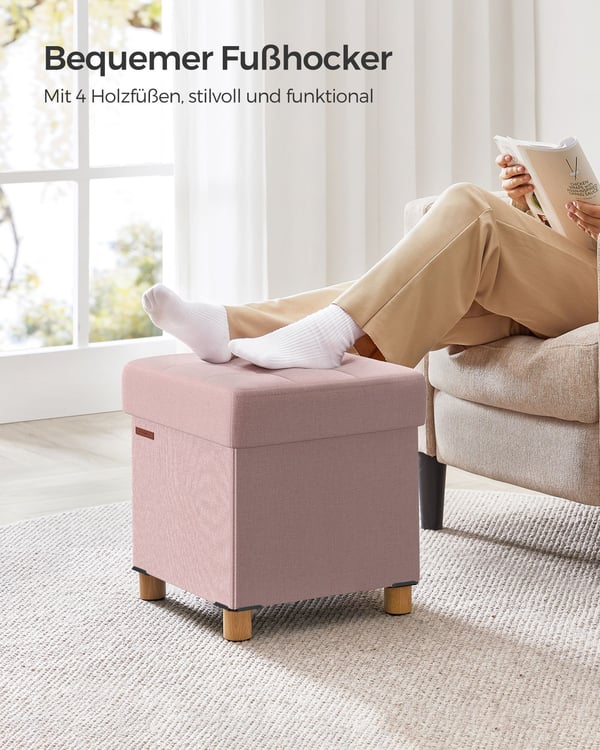 Klapbænk 38 x 38 x 40 cm med opbevaringsplads pastelrosa