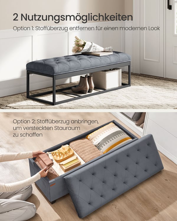 Skammel med opbevaringsplads 40 x 110 x 40 cm skifergrå