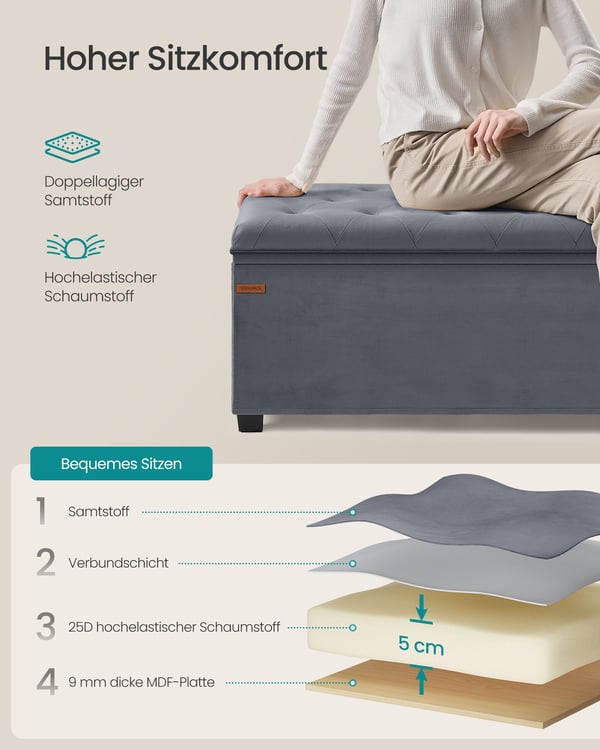 Skammel med opbevaringsplads 40 x 110 x 40 cm skifergrå