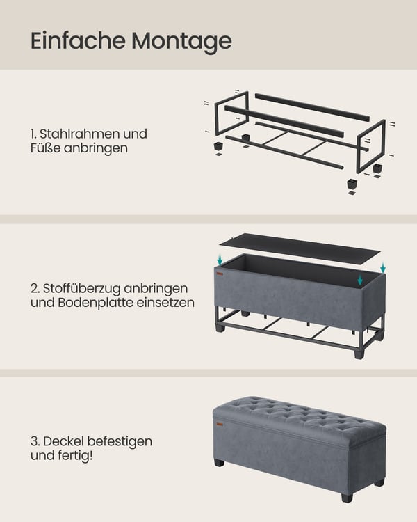 Skammel med opbevaringsplads 40 x 110 x 40 cm skifergrå