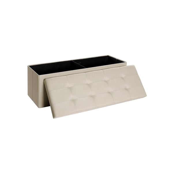 Sammenklappelig opbevarings ottoman, tuftet bænk, fodskammel med låg, imiteret linnedstof, 120L, holder op til 300 kg, 110 x 38 x 38 cm (L x B x H), Beige