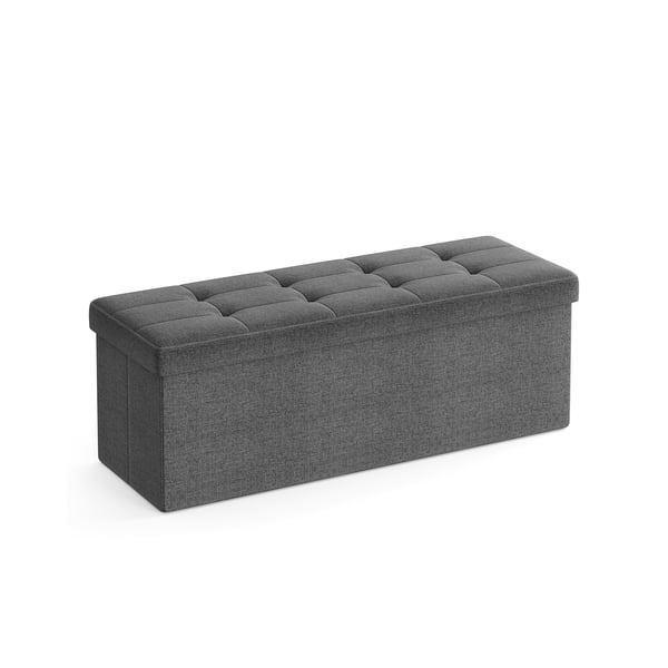 Songmics penkki säilytystilalla, istuinlaatikko, säilytyslaatikko, kokoontaitettava, maks. staattinen kantavuus 300 kg, metallisella jakoristikolla, 120 L, 110 x 38 x 38 cm, pellavapintainen imitaat