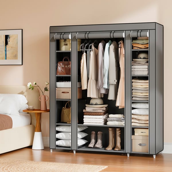 Garderobe, stofgarderobe, med fleeceovertræk, med bøjlestang