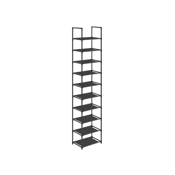 10-lags skoholder, skostativ, pladsbesparende skoparkering, 33 x 33 x 173 cm, metalramme, hylder af ikke-vævet stof, til entre, soveværelse, sort LSR110B02