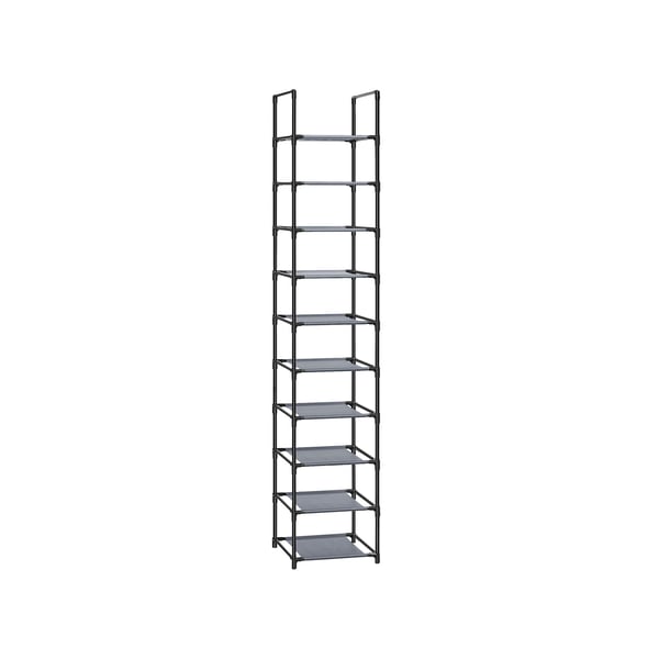 10-lags skoholder, skostativ, pladsbesparende skoplader, 33 x 33 x 173 cm, metalramme, hylder af ikke-vævet stof, til entre, soveværelse, grå