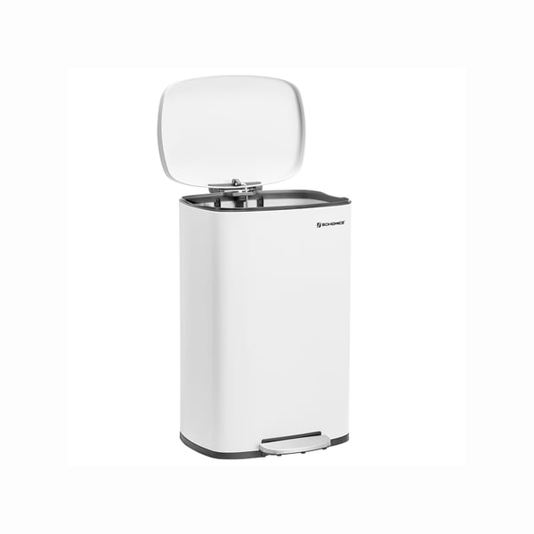 Pedalspand til køkken, 50L affaldsspand, med indvendig plastspand, hængslet låg, blød lukning, lugtfri og hygiejnisk, hvid LTB101W01