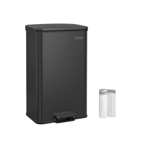 Køkkenaffaldsspand, 10,5 gallon (40 l), stor trappespand med låg, stål, blød lukning, 15 poser medfølger, sort LTB540B4002
