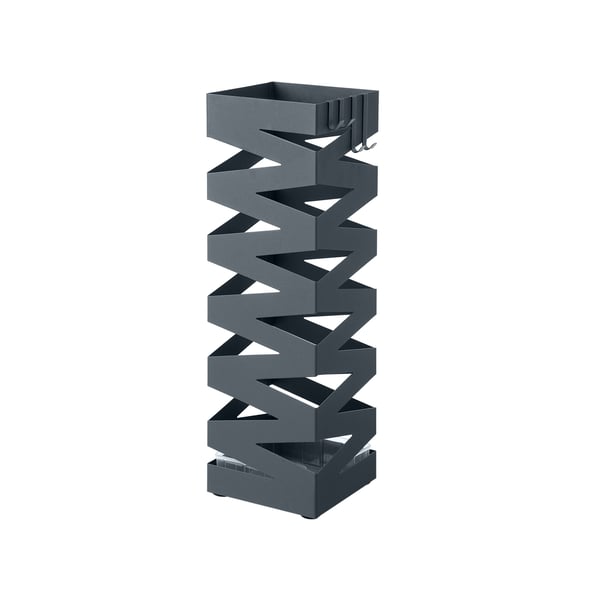 Paraplystativ i metal, firkantet paraplyholder med 4 kroge og en aftagelig drypbakke, 15,5 x 15,5 x 49 cm, antracitgrå