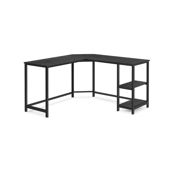 L-formet hjørneskrivebord 138x138x76 cm – Computerbord med hylder, sort træfiber, spille- og arbejdsbord